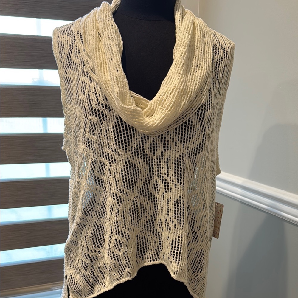 NWT Free People Ivory Cowl Neck asymmetrical Lace Top
